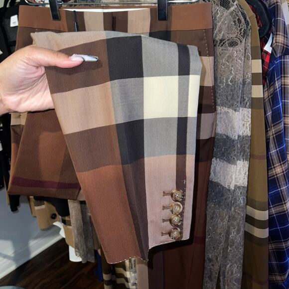 Burberry Aimie Tailored Check Print Button Hem Pant in Dark Birch Brown - Picture 12 of 17